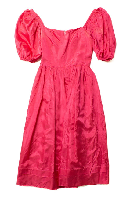 Vintage Magenta Puff Sleeve Dress