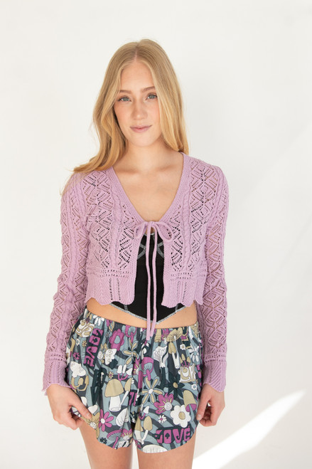 Lilac Chenille Pointelle Cardigan
