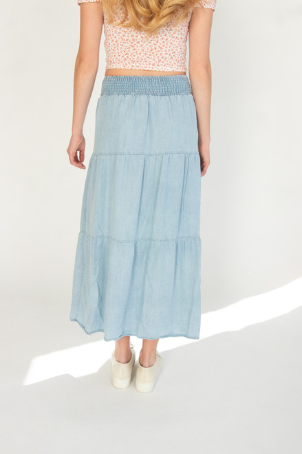 Tiered Chambray Maxi Skirt 