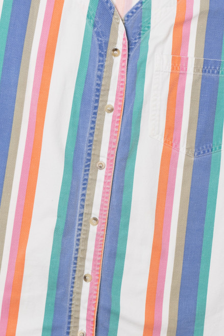 Vintage Striped Lightweight Cotton Sleeveless Button Up