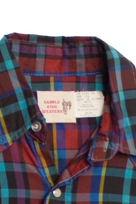 Vintage Plaid Multicolored Saddle King Western Button Up Shirt