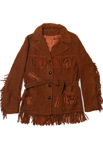 Vintage Faux Suede Fringe Lightweight Jacket