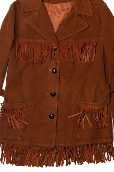 Vintage Faux Suede Fringe Lightweight Jacket