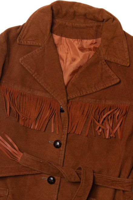 Vintage Faux Suede Fringe Lightweight Jacket