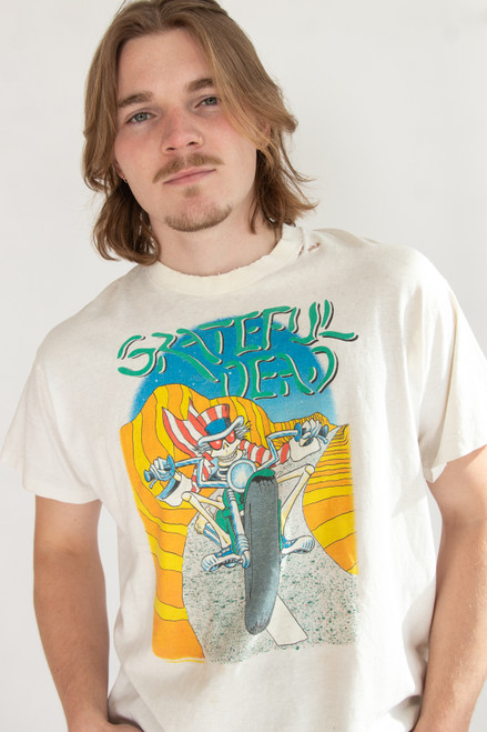 Rare Vintage Distressed Grateful Dead Uncle Sam Motorcycle T-Shirt (1988)