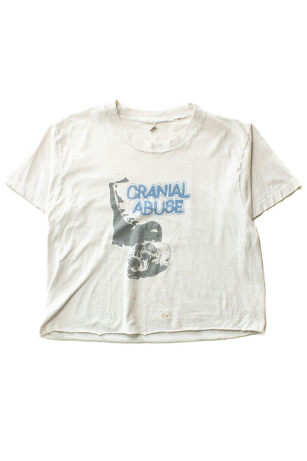 Vintage Cropped Raw Hem Cranial Abuse T-Shirt (1980s)