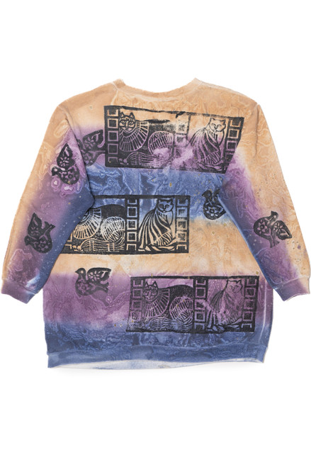 Vintage Cat Block Print Tie Dye Sweatshirt