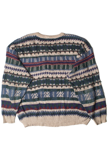 Vintage Fine Line Geometric Stripe Pattern 80s Sweater