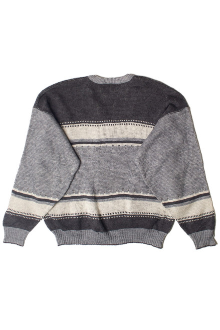 Vintage Gray Geometric Striped V Neck 80s Sweater