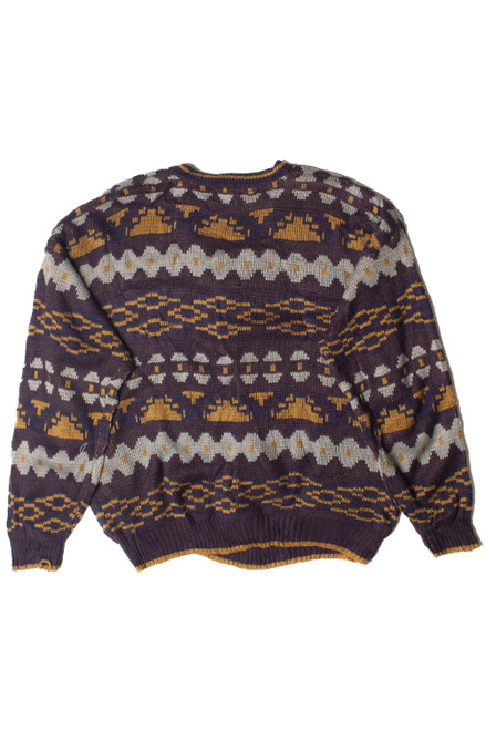 Vintage Atlantic Traders Geometric Pattern V Neck 80s Sweater