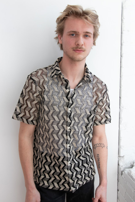 Zigzag Cabana Knit Button Up Shirt