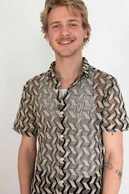 Zigzag Cabana Knit Button Up Shirt