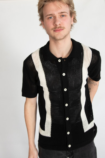 Crochet Bowling Style Button Up Shirt