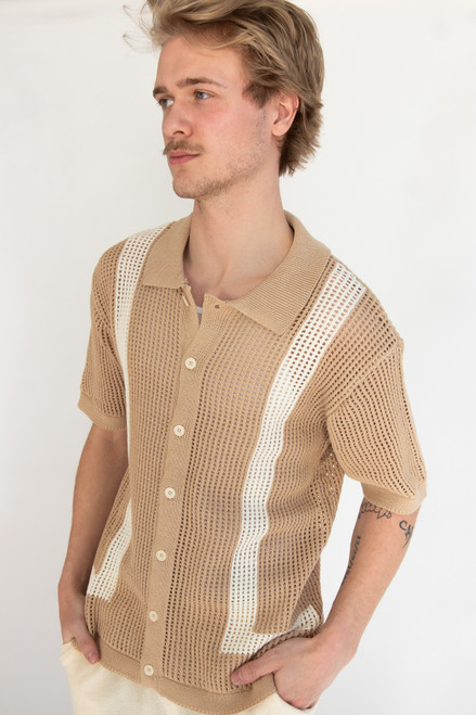 Crochet Bowling Style Button Up Shirt