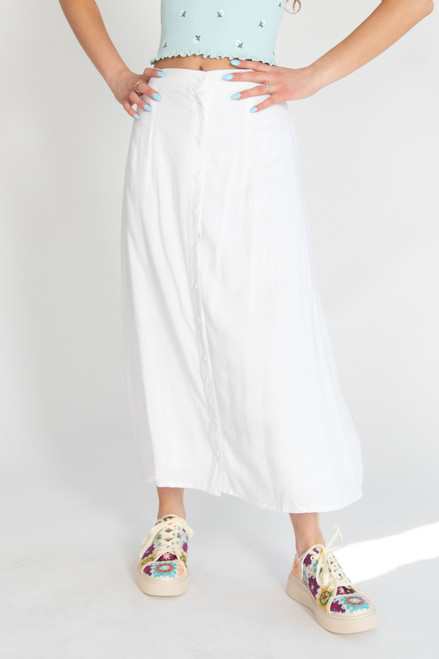 White Button Front Maxi Skirt