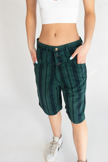 Vintage Navy Green Striped Marithe + Francois Girbaud High Waisted Shorts