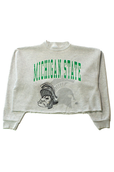 Vintage Cropped Michigan State Raw Hem Sweatshirt (1990s)