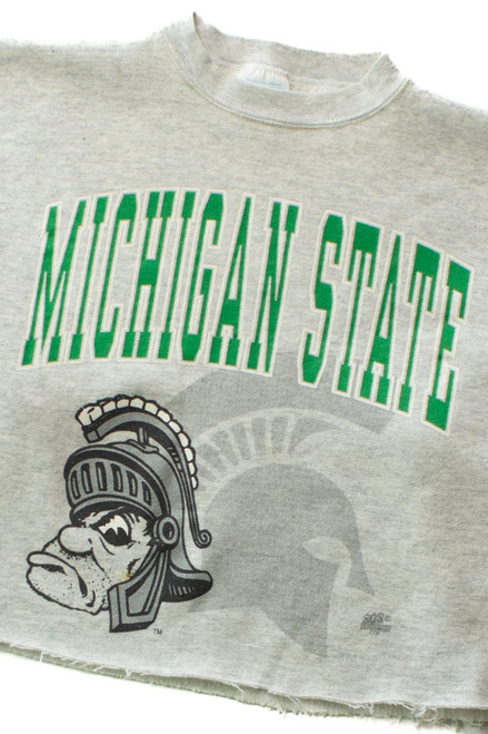 Vintage Cropped Michigan State Raw Hem Sweatshirt (1990s)