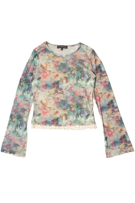 Long Sleeve Double Layer Printed Mesh Top