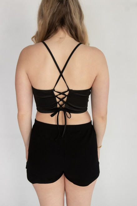 Satin Lace Up Back Crop Top