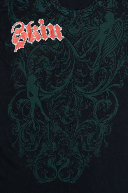 "Skin" Angel Wings Filigree Print Affliction-Style T-Shirt