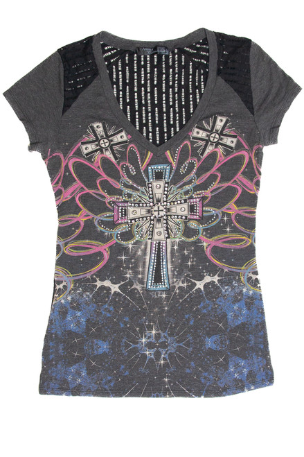 Angels & Diamonds Cross Rhinestone T-Shirt