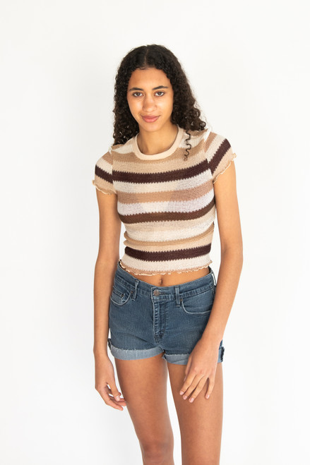 Crochet Stripe Lettuce Edge Tee