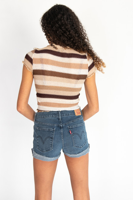 Crochet Stripe Lettuce Edge Tee