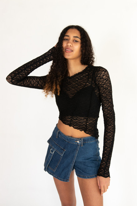 Long Sleeve Asymmetrical Lace Top