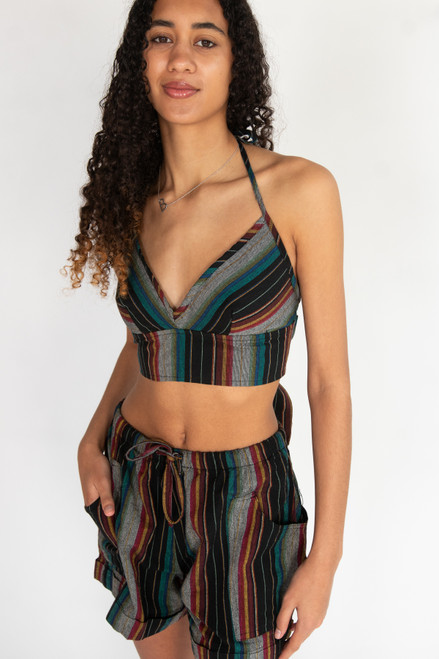 Striped Tie Back Halter  Crop Top