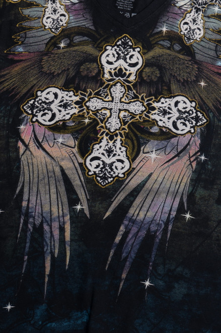 Angels & Diamonds Metallic Crosses V-Neck T-Shirt