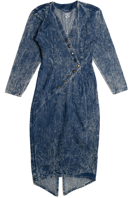 Vintage Acid Wash Denim Snap Button Contempo Casuals Dress