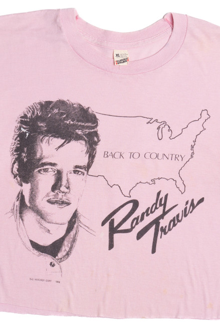 Vintage Randy Travis "Back To Country" Screen Stars Raw Hem Crop T-Shirt