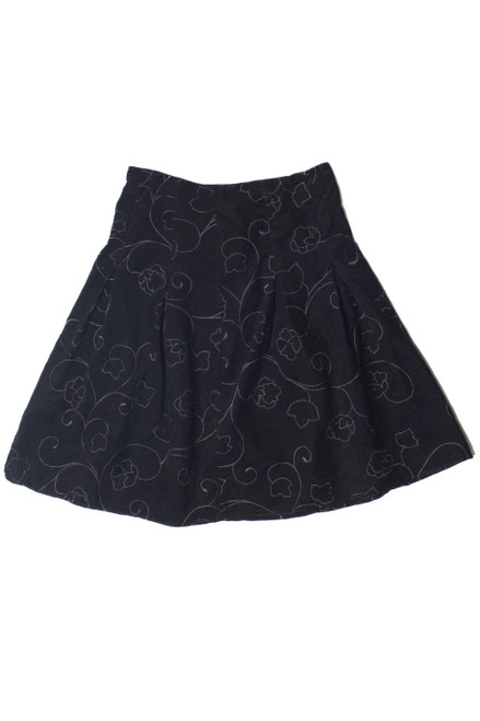 Embroidered Floral Pleated Corduroy Skirt