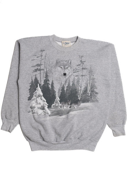 Vintage Wolf Snowy Forest Scene Artisans Sweatshirt