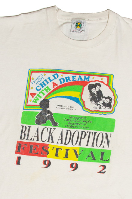 Vintage Distressed Cross Colours Black Adoption Festival T-Shirt (1992)