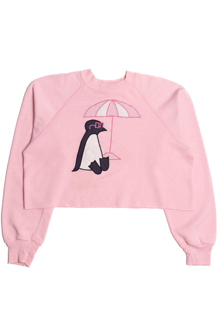 Vintage Cool Penguin With Sunglasses And Beach Umbrella Cropped Sweatshirt