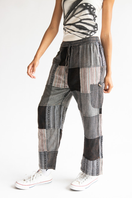 Black Patchwork Pants with pockets