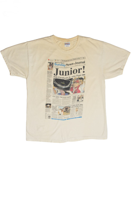 Vintage Dale Jr. Pepsi 400 Newspaper T-Shirt (2001)