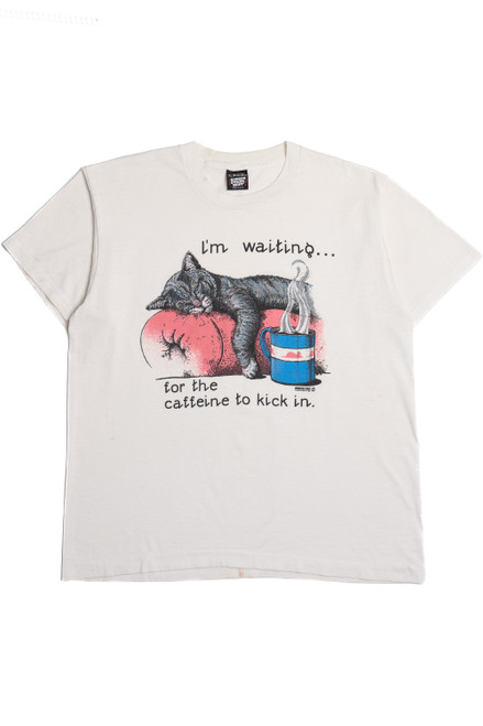 Vintage 1991 "I'm Waiting... For The Caffeine To Kick In" Cat T-Shirt