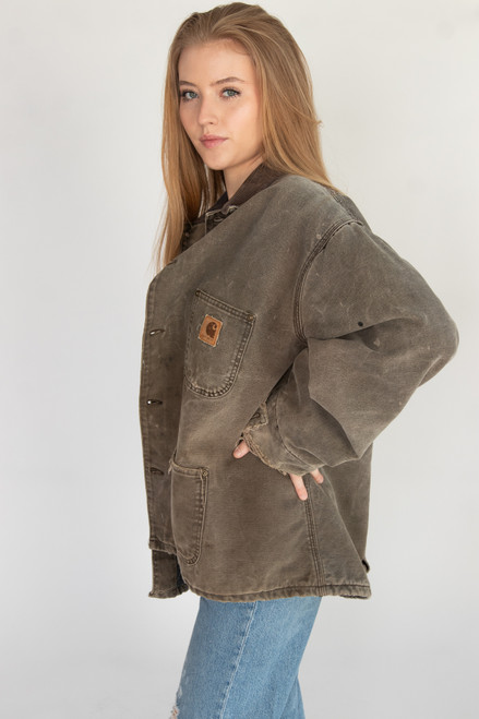 Vintage Distressed Olive Carhartt Chore Coat (1990s)