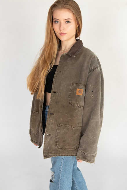 Vintage Distressed Olive Carhartt Chore Coat (1990s)