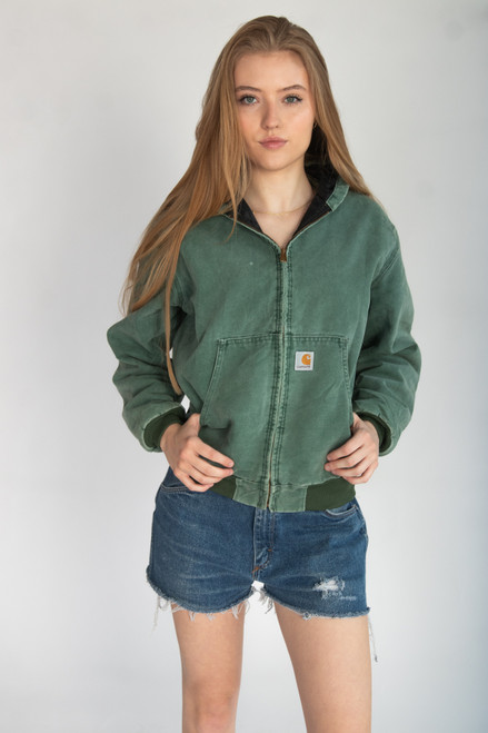 Sage Green Hooded Carhartt Jacket JQ694 (1990s)