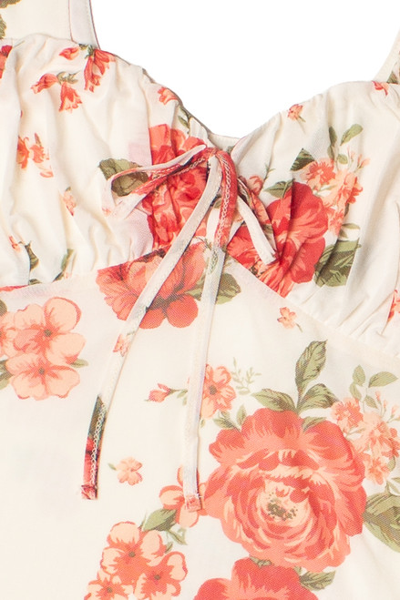 Puff Sleeve Floral Mesh Mini Dress