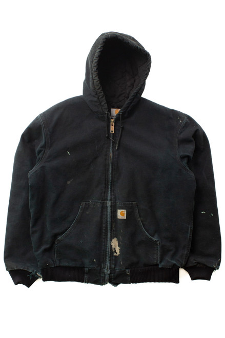 Vintage Distressed Black Hooded Carhartt Jacket (1990s)