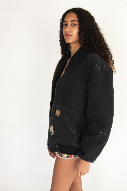 Vintage Distressed Black Hooded Carhartt Jacket (1990s)