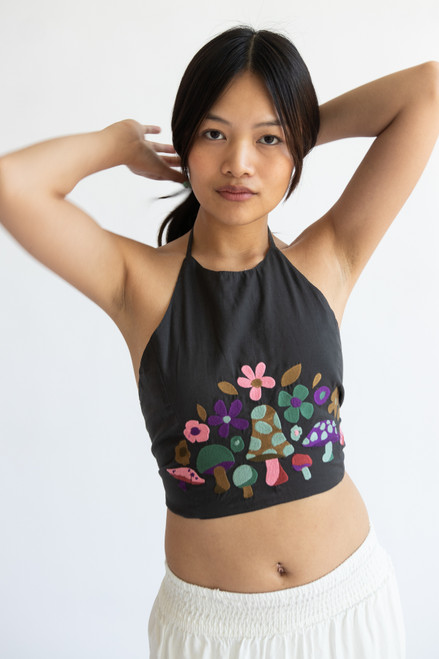 Embroidered Mushroom Halter