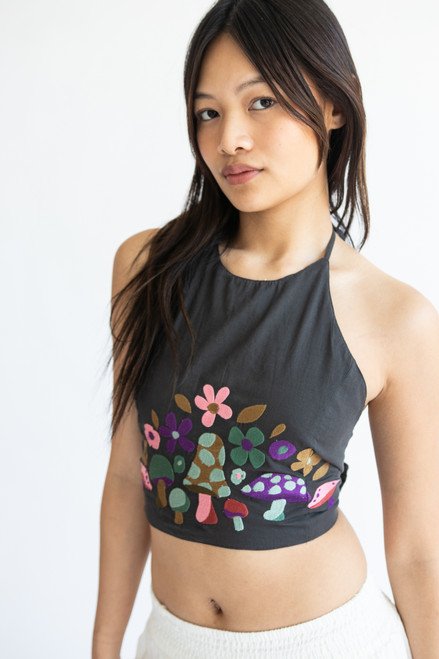 Embroidered Mushroom Halter