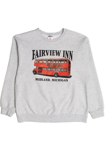 Vintage "Fairview Inn Midland, Michigan" Double Decker Bus Sweatshirt