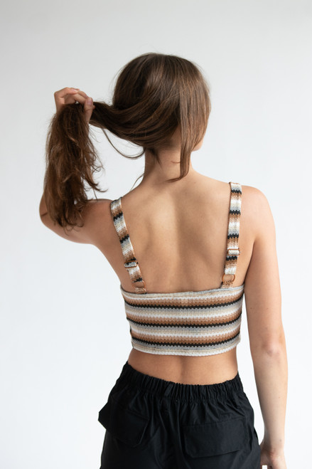 Crochet Stripe Bow Front Tank Top